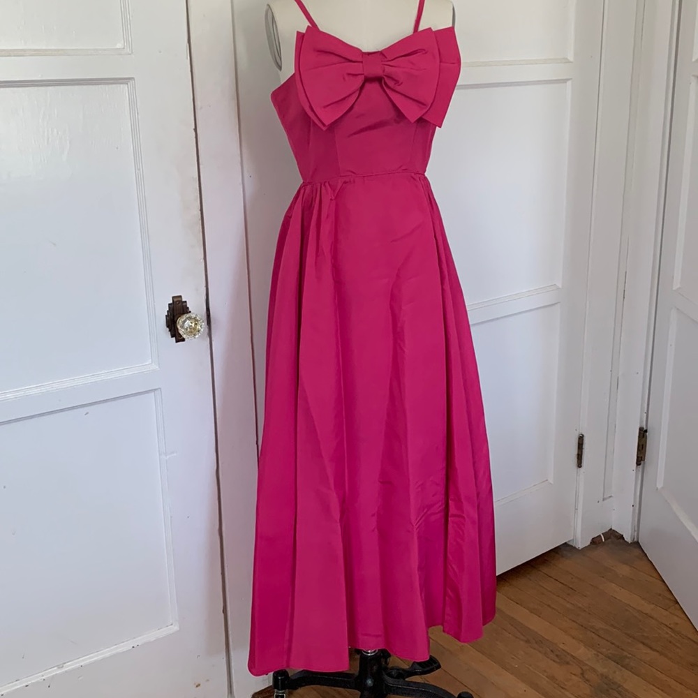 VTG 🎀 BARBIECORE ALFRED ANGELO “Flirtations” Pink Bow Taffeta Dress Fits XS